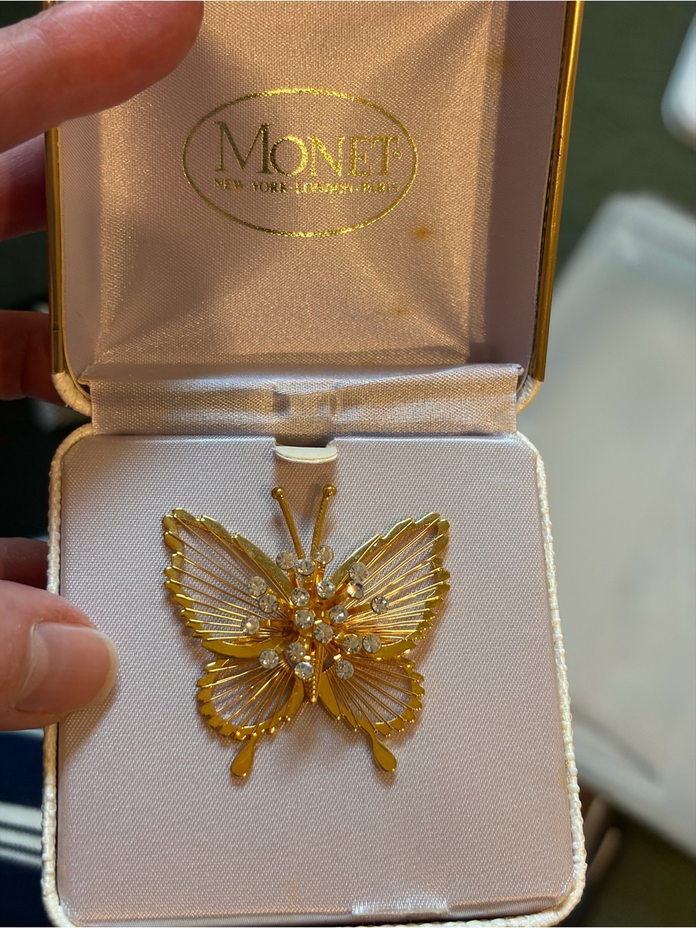 Vintage Monet Gold Butterfly Brooch in original box
